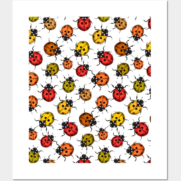 Colorful ladybugs on white Wall Art by katerinamk